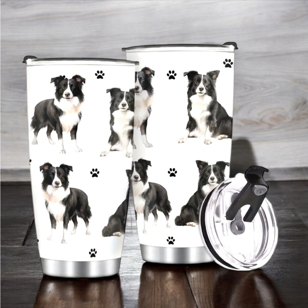 Dog Print Tumbler with Lid 20oz Border Collie stainless steel
